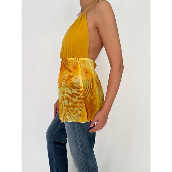 90s vintage yellow backless summer vacation cute flowy camisole halter top small - Picture 2 of 10